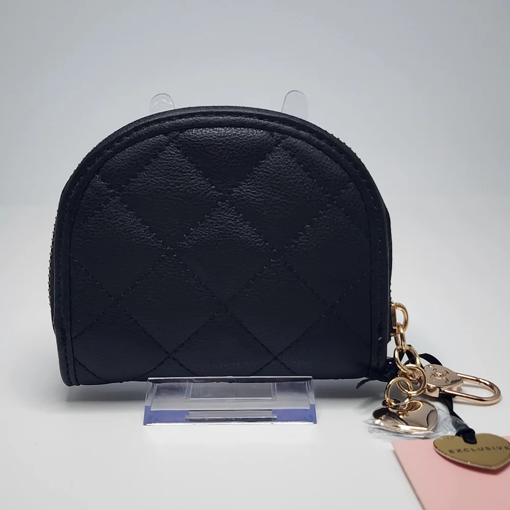 Juicy Couture Black Quilted Coin Purse with Mirror NWT Gold Studs & JC Logo